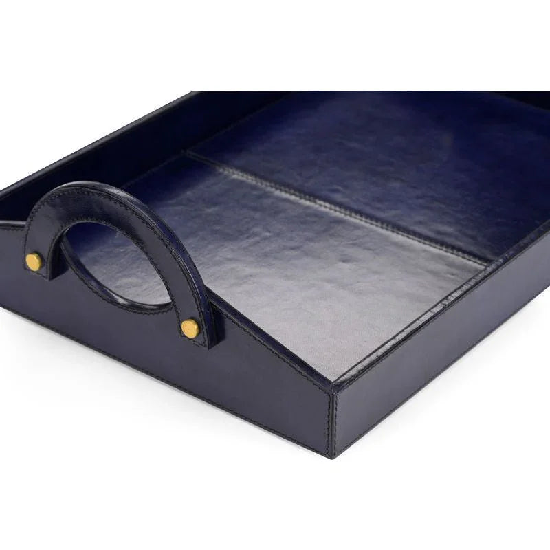 Rich Midnight Blue Leather Tray - LOOMLAN - Trays