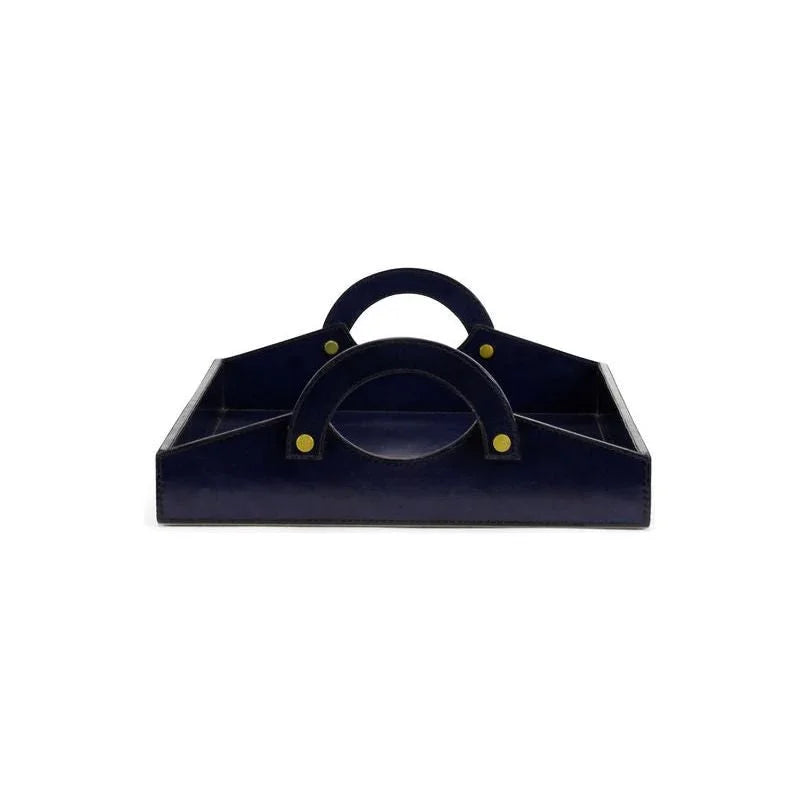 Rich Midnight Blue Leather Tray - LOOMLAN - Trays