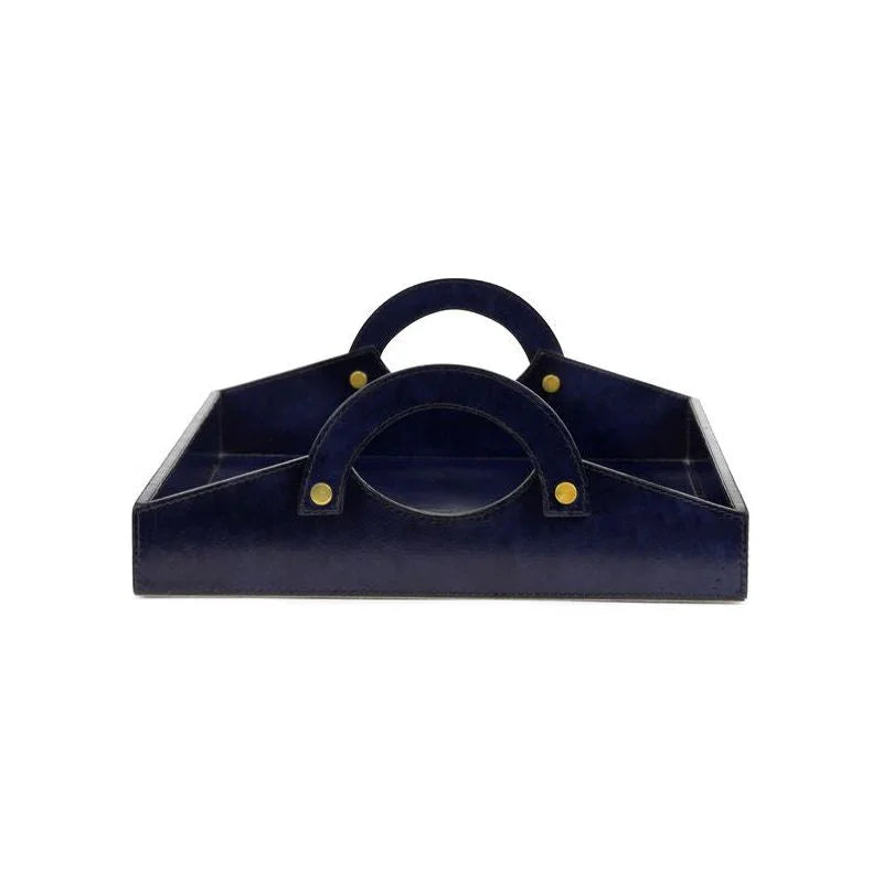 Rich Midnight Blue Leather Tray - LOOMLAN - Trays