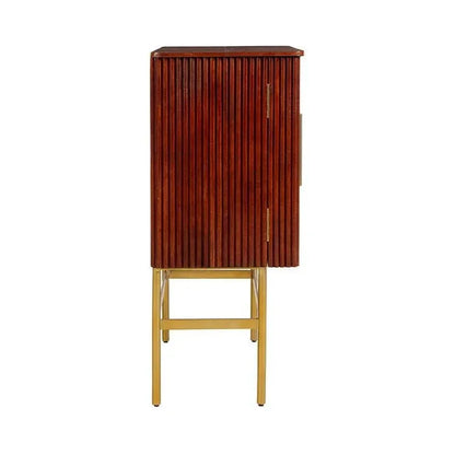 Ricky Leather Strapped Red Bar Cabinet-Home Bar Cabinets-Furniture Classics-LOOMLAN