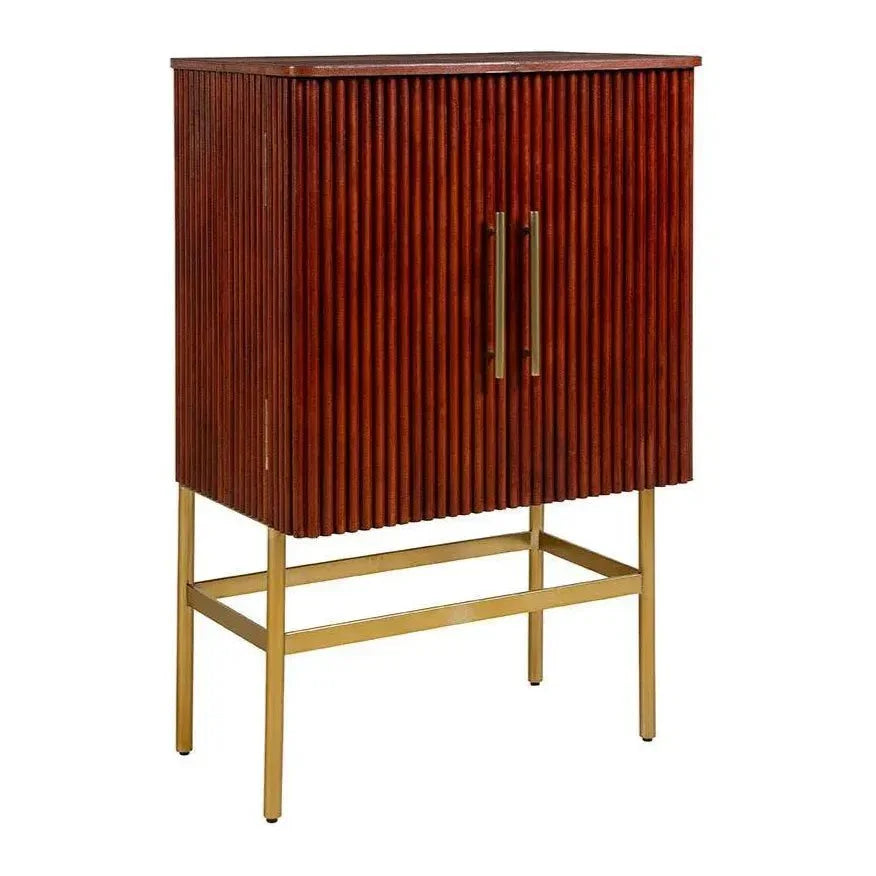 Ricky Leather Strapped Red Bar Cabinet-Home Bar Cabinets-Furniture Classics-LOOMLAN