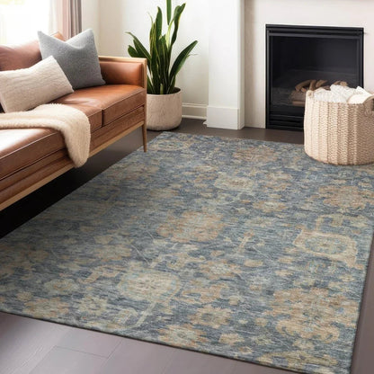 Riga Blue Washable Indoor-Outdoor Rug-Outdoor Rugs-LOOMLAN Rugs-LOOMLAN