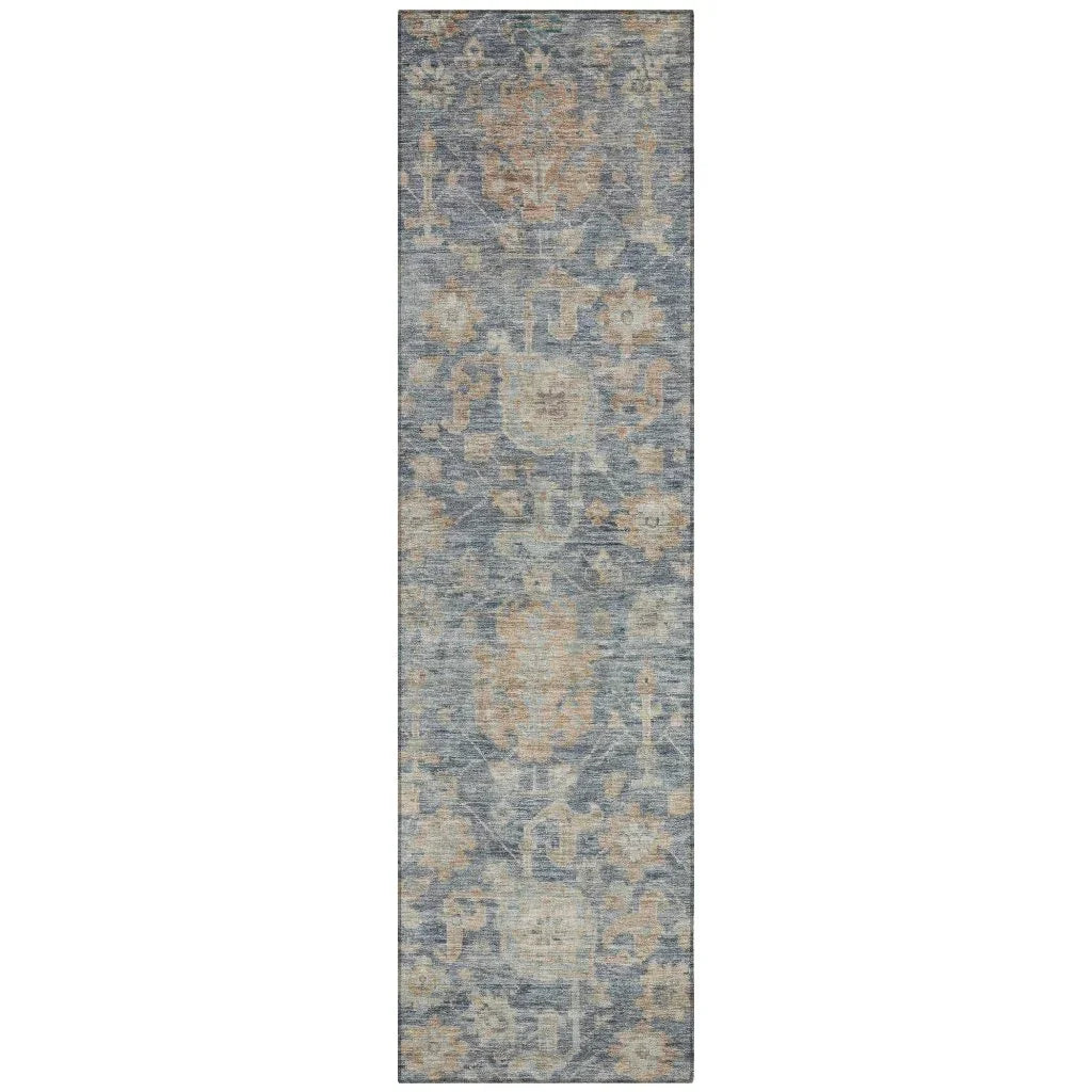 Riga Blue Washable Indoor-Outdoor Rug-Outdoor Rugs-LOOMLAN Rugs-2'3" x 7'6"-LOOMLAN