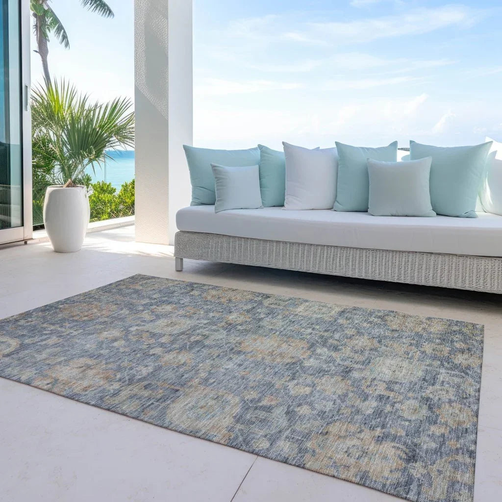 Riga Blue Washable Indoor-Outdoor Rug-Outdoor Rugs-LOOMLAN Rugs-LOOMLAN