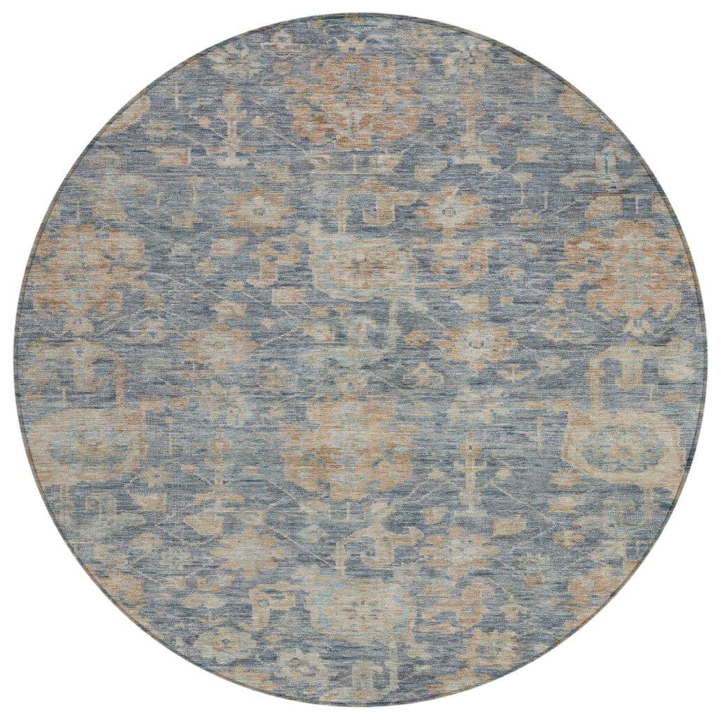 Riga Blue Washable Indoor-Outdoor Rug-Outdoor Rugs-LOOMLAN Rugs-8' x 8'-LOOMLAN