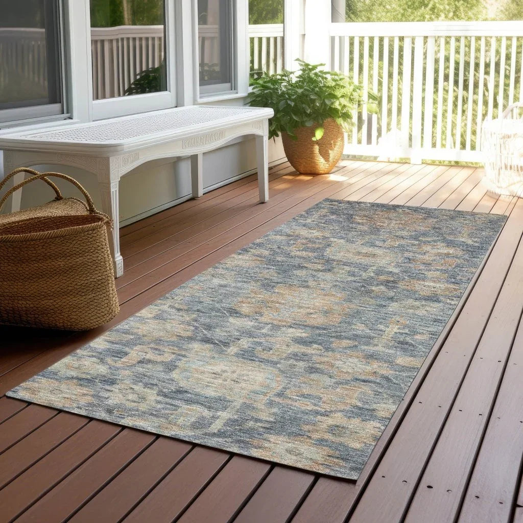 Riga Blue Washable Indoor-Outdoor Rug-Outdoor Rugs-LOOMLAN Rugs-LOOMLAN