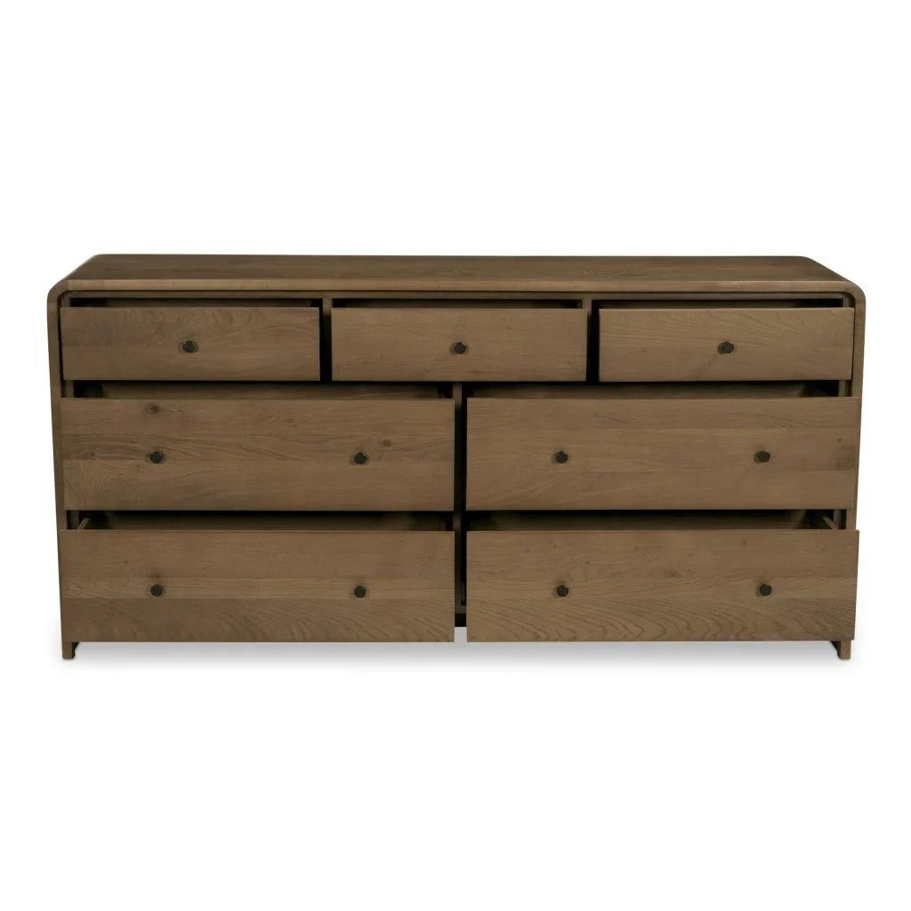 Riley Oak Waterfall Edge Seven Drawer Dresser - LOOMLAN - Moe's Home - Dressers