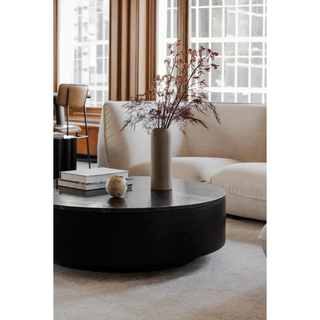 Ritual Black Marble & Wood Round Coffee Table - LOOMLAN - Moe's Home - Coffee Tables