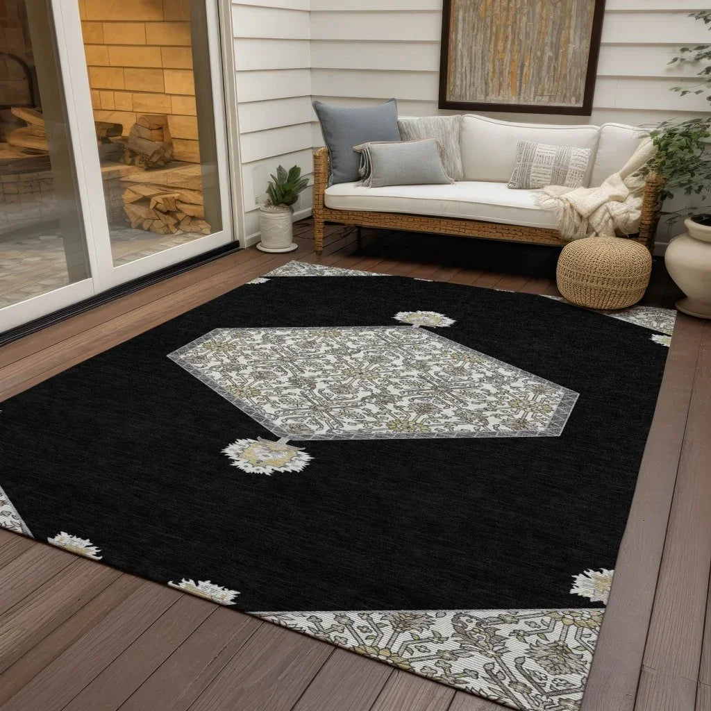 Riven Black Washable Indoor-Outdoor Rug-Outdoor Rugs-LOOMLAN Rugs-LOOMLAN