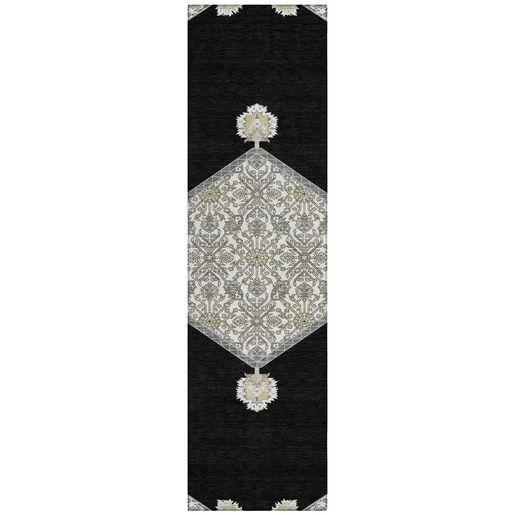 Riven Black Washable Indoor-Outdoor Rug-Outdoor Rugs-LOOMLAN Rugs-2'3" x 7'6"-LOOMLAN