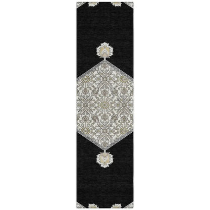 Riven Black Washable Indoor-Outdoor Rug-Outdoor Rugs-LOOMLAN Rugs-2'3" x 7'6"-LOOMLAN