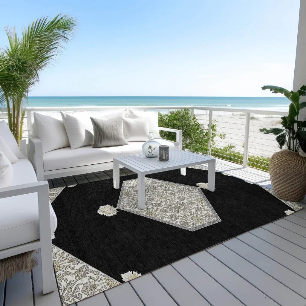 Riven Black Washable Indoor-Outdoor Rug-Outdoor Rugs-LOOMLAN Rugs-LOOMLAN