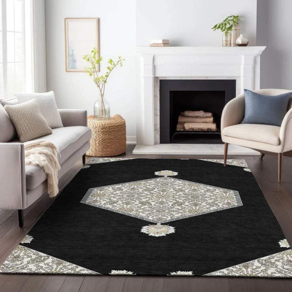 Riven Black Washable Indoor-Outdoor Rug-Outdoor Rugs-LOOMLAN Rugs-LOOMLAN