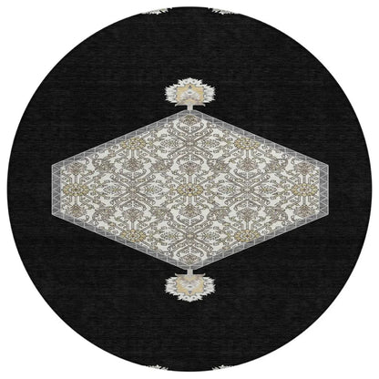 Riven Black Washable Indoor-Outdoor Rug-Outdoor Rugs-LOOMLAN Rugs-8' x 8'-LOOMLAN