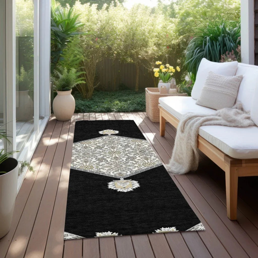Riven Black Washable Indoor-Outdoor Rug-Outdoor Rugs-LOOMLAN Rugs-LOOMLAN