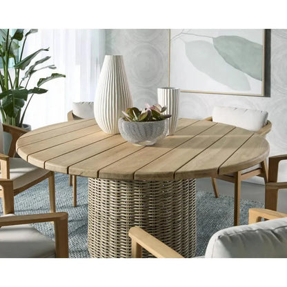 Riviera Wood Round Outdoor Dining Table-Outdoor Dining Tables-SUNPAN-LOOMLAN