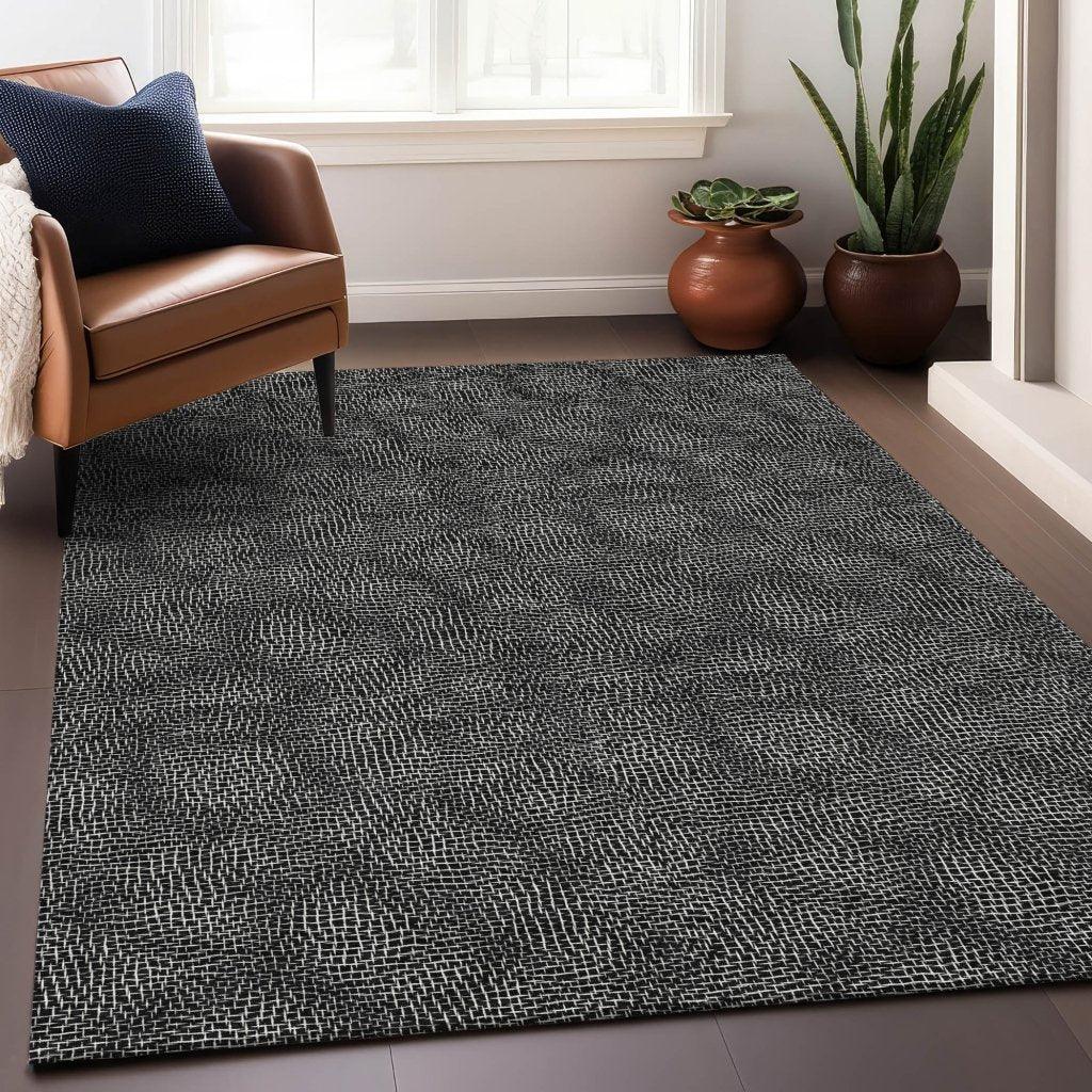 Riyala Black Washable Indoor-Outdoor Rug-Outdoor Rugs-LOOMLAN Rugs-LOOMLAN