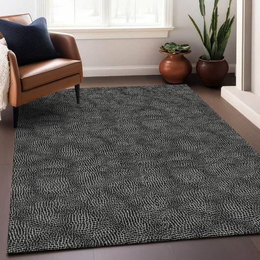 Riyala Black Washable Indoor-Outdoor Rug-Outdoor Rugs-LOOMLAN Rugs-LOOMLAN