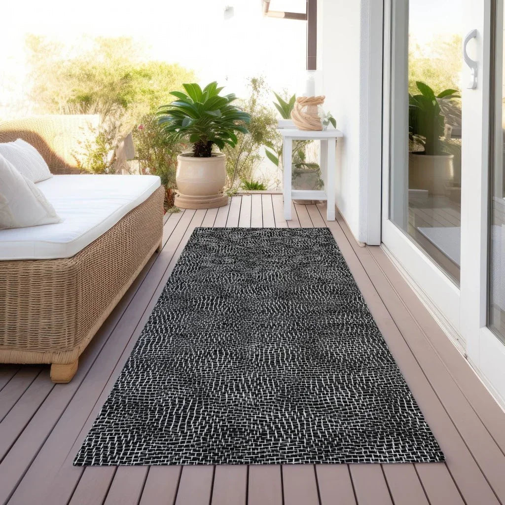 Riyala Black Washable Indoor-Outdoor Rug-Outdoor Rugs-LOOMLAN Rugs-LOOMLAN