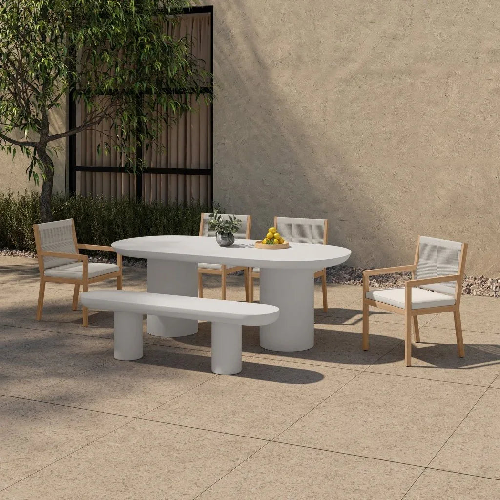 Rocca Cream Concrete Design Outdoor Bench-Outdoor Benches-Moe's Home-LOOMLAN