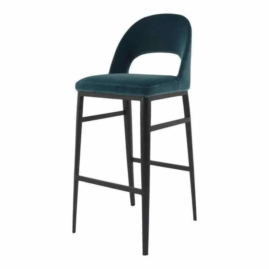 Roger Barstool Teal Velvet Blue Retro - LOOMLAN - Moe's Home - Bar Stools