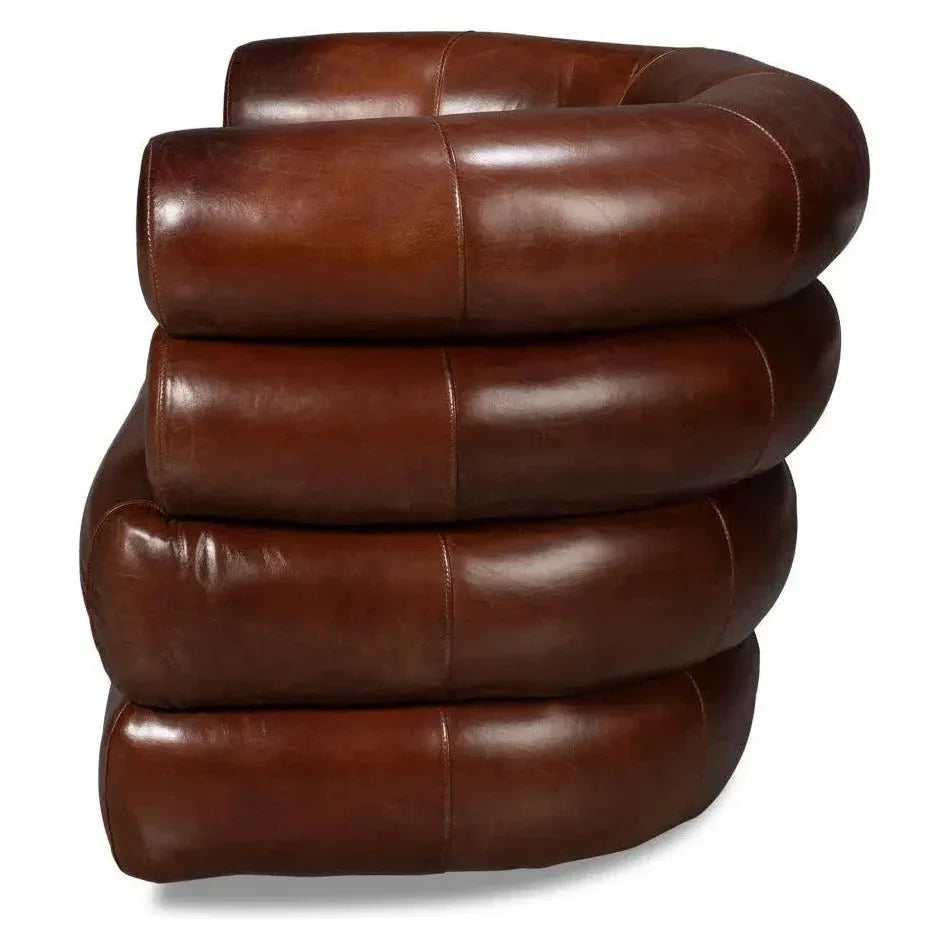 Rondo Leather Brown Armless Swivel Chair - LOOMLAN - Sarreid - Club Chairs