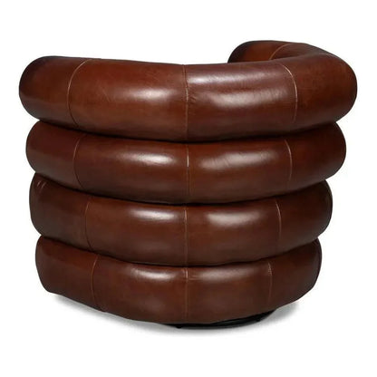 Rondo Leather Brown Armless Swivel Chair - LOOMLAN - Sarreid - Club Chairs