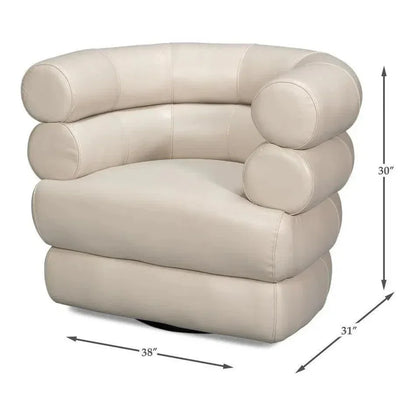 Rondo Leather White Armless Swivel Chair - LOOMLAN - Sarreid - Club Chairs