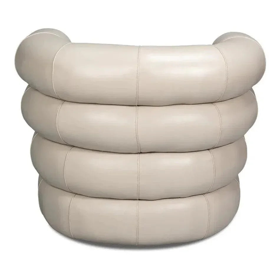 Rondo Leather White Armless Swivel Chair - LOOMLAN - Sarreid - Club Chairs