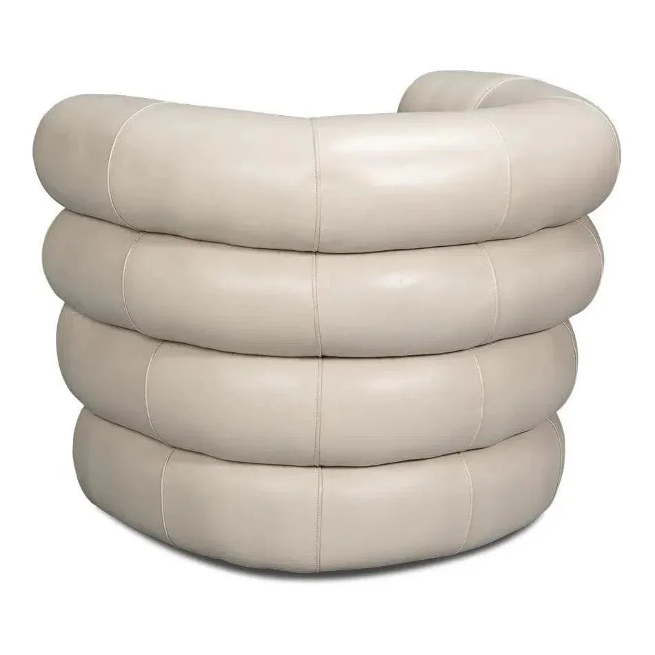 Rondo Leather White Armless Swivel Chair - LOOMLAN - Sarreid - Club Chairs