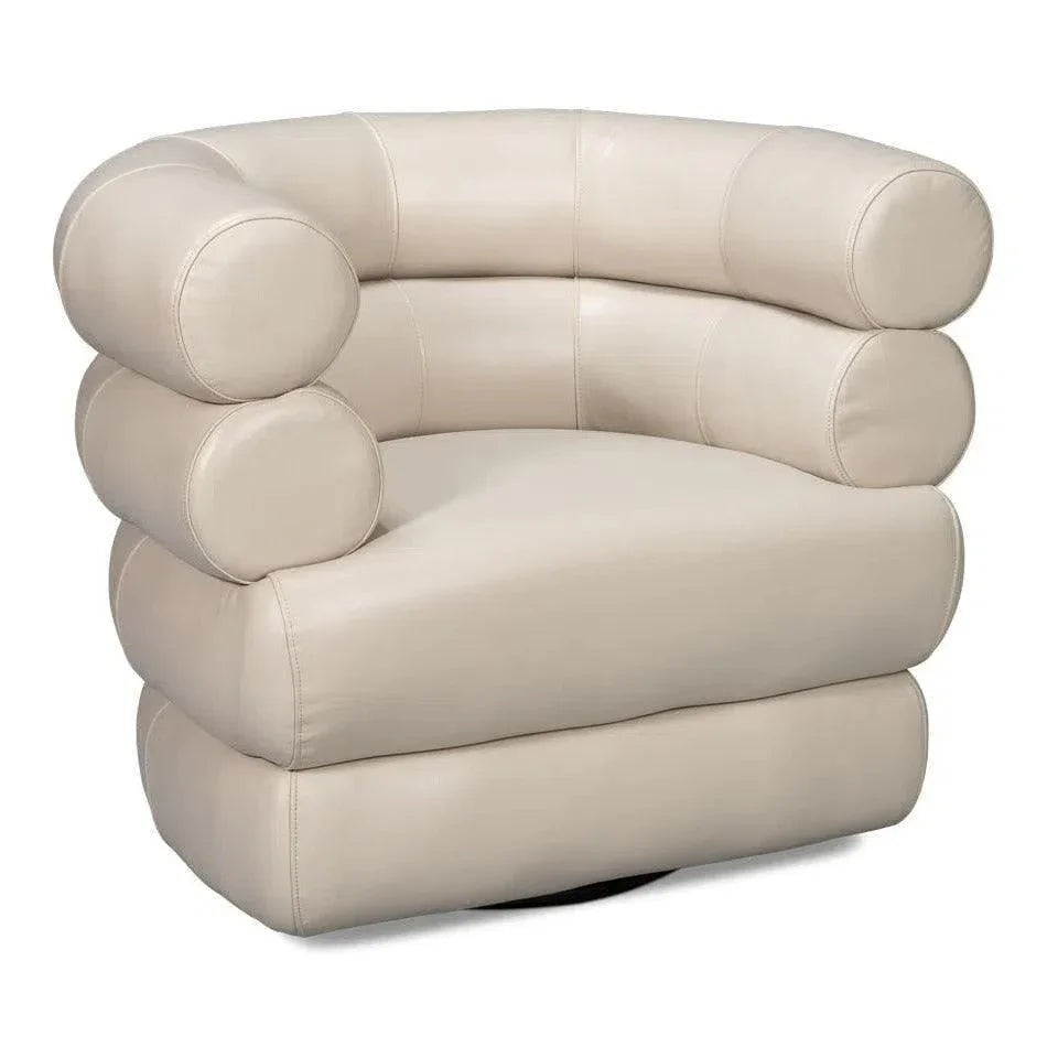 Rondo Leather White Armless Swivel Chair - LOOMLAN - Sarreid - Club Chairs