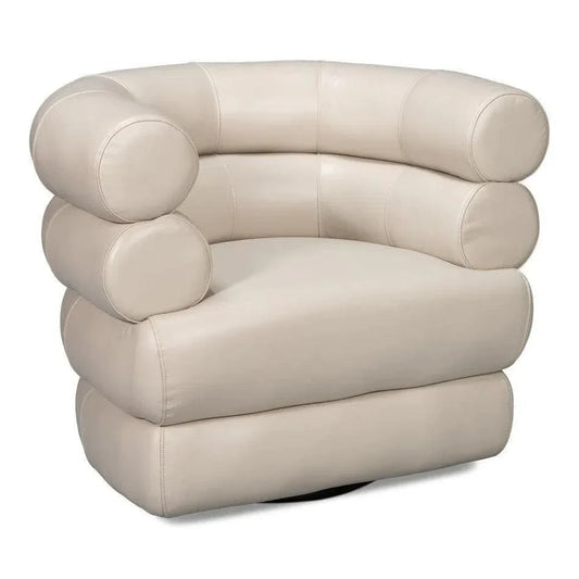 Rondo Leather White Armless Swivel Chair - LOOMLAN - Sarreid - Club Chairs