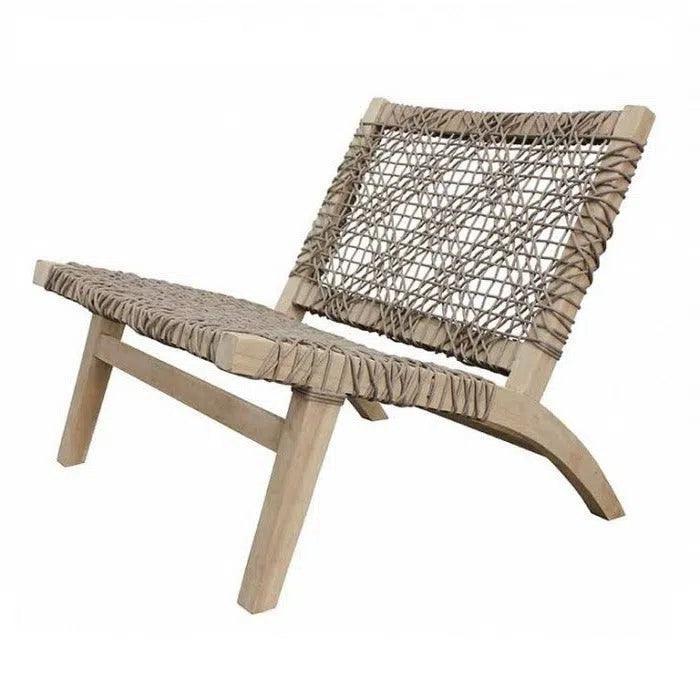 Rope and Teak Wood Patio Lounge Chair-Outdoor Accent Chairs-Artesia-LOOMLAN