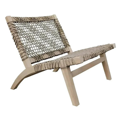 Rope and Teak Wood Patio Lounge Chair-Outdoor Accent Chairs-Artesia-LOOMLAN