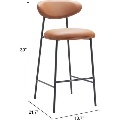 Rorun Wood and Steel Brown Barstool 2PC - LOOMLAN - Zuo Modern - Bar Stools