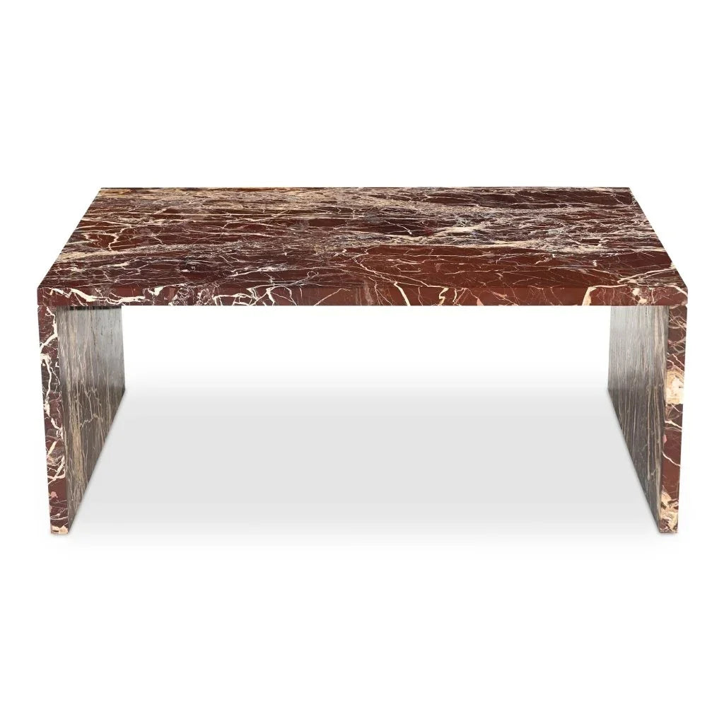 Rosa Rosso Levanto Marble Outdoor Coffee Table-Outdoor Coffee Tables-Moe's Home-LOOMLAN