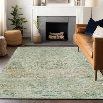 Rosantha Green Washable Indoor - Outdoor Rug - LOOMLAN - LOOMLAN Rugs - Outdoor Rugs