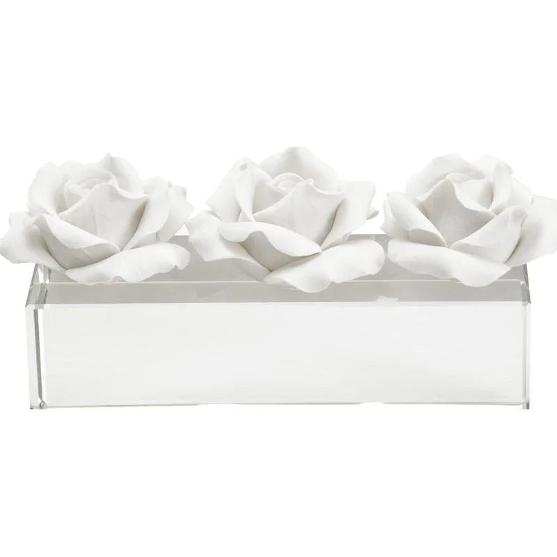 Rose Pave Crystal Base Ceramic Roses Sculpture - LOOMLAN - Chelsea House - Statues & Sculptures