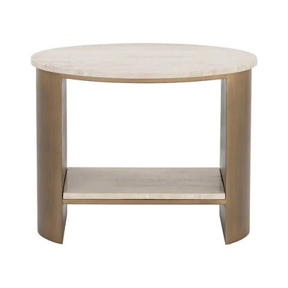 Roshni Side Table Travertine Top & Gold Base - LOOMLAN - SUNPAN - Side Tables