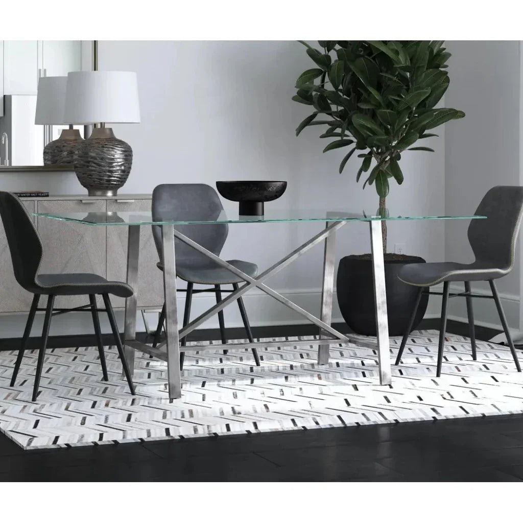 Ross Metal & Glass Silver Rectangular Dining Table-Dining Tables-Bassett Mirror-LOOMLAN