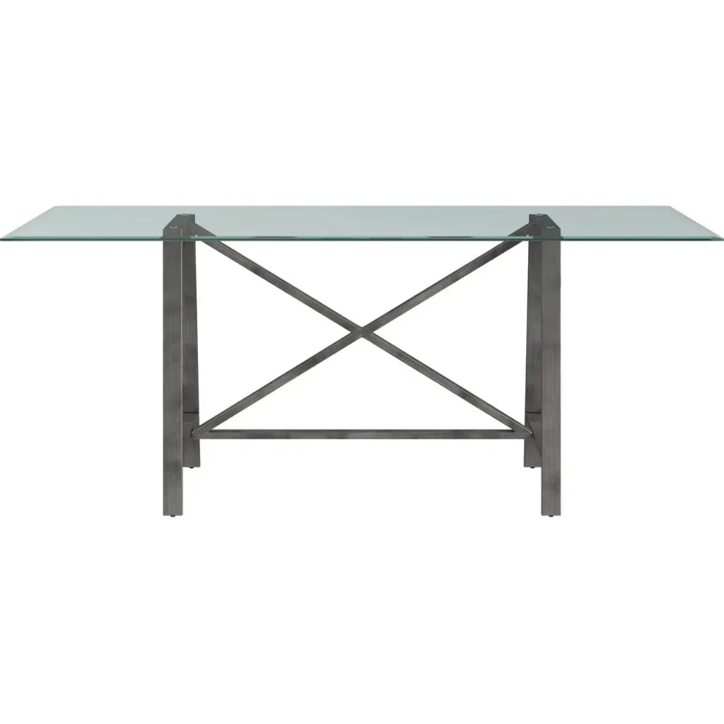 Ross Metal & Glass Silver Rectangular Dining Table-Dining Tables-Bassett Mirror-LOOMLAN