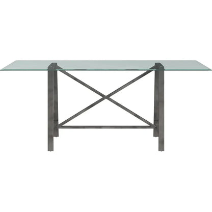 Ross Metal & Glass Silver Rectangular Dining Table-Dining Tables-Bassett Mirror-LOOMLAN