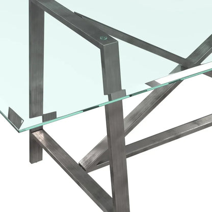Ross Metal & Glass Silver Rectangular Dining Table-Dining Tables-Bassett Mirror-LOOMLAN