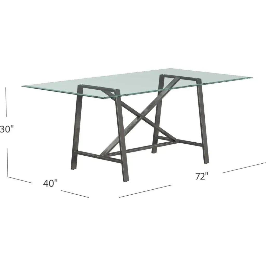 Ross Metal & Glass Silver Rectangular Dining Table-Dining Tables-Bassett Mirror-LOOMLAN