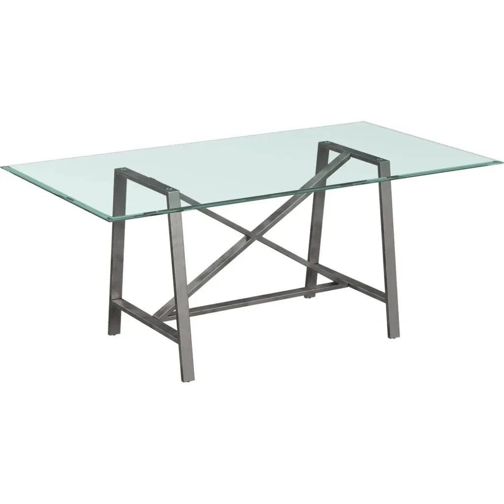 Ross Metal & Glass Silver Rectangular Dining Table-Dining Tables-Bassett Mirror-LOOMLAN
