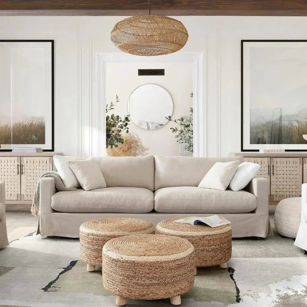 Round Accent Stool in Natural Jute Fiber - LOOMLAN - Diamond Sofa - Poufs and Stools