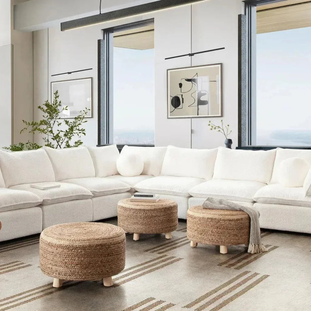 Round Accent Stool in Natural Jute Fiber - LOOMLAN - Diamond Sofa - Poufs and Stools