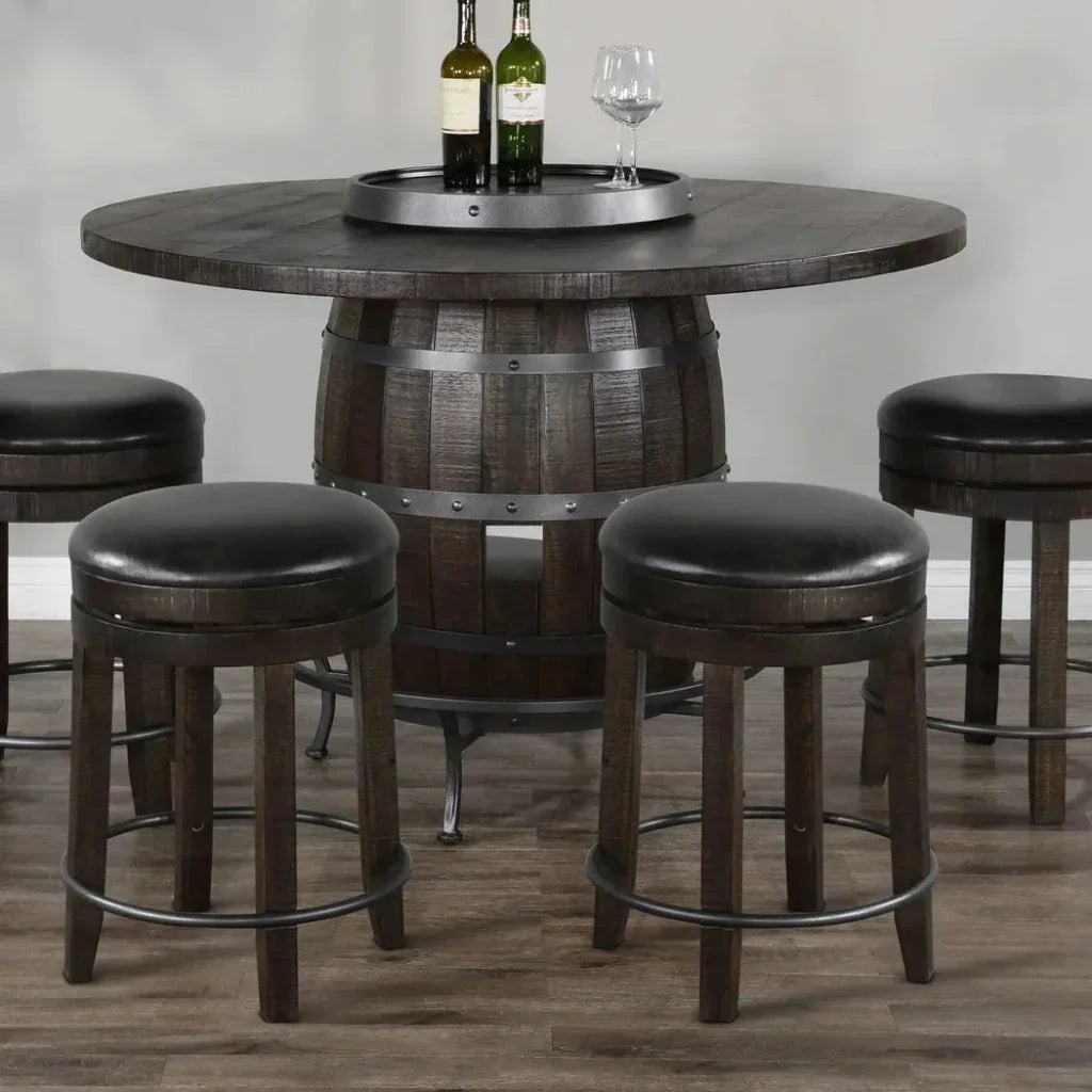 Round Counter Barrel Pub Table Stools 5 PC Set-Dining Table Sets-Sunny D-LOOMLAN