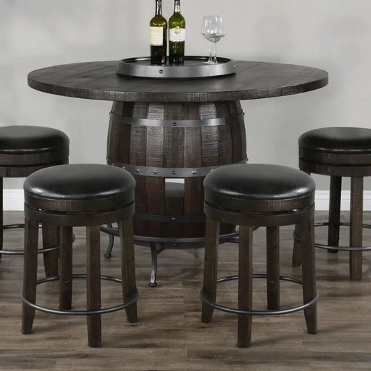 Round Counter Barrel Pub Table Stools 5 PC Set-Dining Table Sets-Sunny D-LOOMLAN