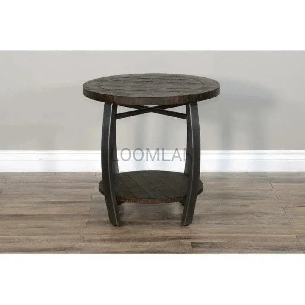 Round Dark Brown End Side Table with - LOOMLAN - Sunny D - Side Tables